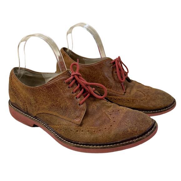 Cole Haan Nike Air Wingtip Rough Brown Leather Red Rubber Sole Oxford Shoes 8.5 - Picture 1 of 10